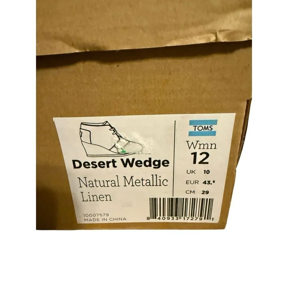 Brand New Toms Women’s Desert Wedge Natural Metallic Linen Shoes Size 12